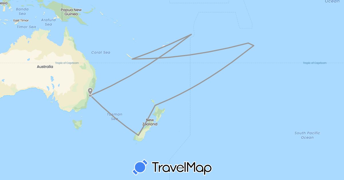 TravelMap itinerary: driving, plane in Australia, France, New Zealand, Samoa (Europe, Oceania)